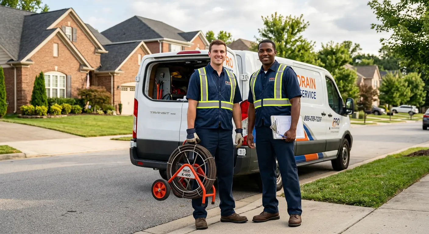 Sewer and drain service team with equipment ready for work in Lancaster